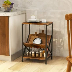 3-Tier Accent End Table with Book Record Shelve