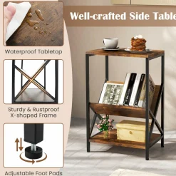 3-Tier Accent End Table with Book Record Shelve