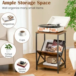 3-Tier Accent End Table with Book Record Shelve