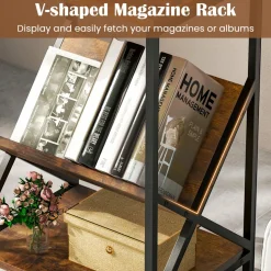 3-Tier Accent End Table with Book Record Shelve