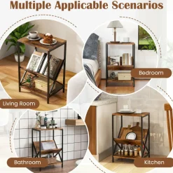 3-Tier Accent End Table with Book Record Shelve