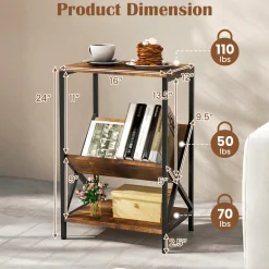3-Tier Accent End Table with Book Record Shelve