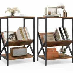3-Tier Accent End Table with Book Record Shelve