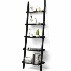 5-Tier Ladder Shelf, Wall-Leaning Bookshelf w/ Open Shelves, Plant Flower Stand