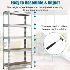 5-Tier Storage Shelves, Heavy Duty Steel Frame Muscle Rack 60in Garage Shelf