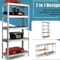5-Tier Storage Shelves, Heavy Duty Steel Frame Muscle Rack 60in Garage Shelf