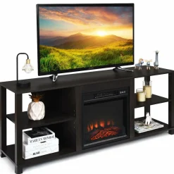 2-Tier TV Stand, Entertainment Television Stands Suitable for 18" Electric Fireplace (Not Included)
