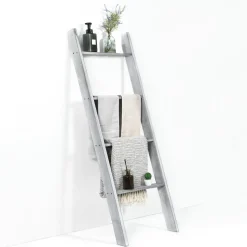 4-Tier Wooden Blanket Ladder, 4.5 ft Farmhouse Storage Rack