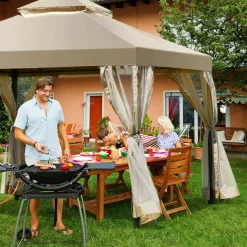 2-Tier 10x10 Feet Patio Gazebo, Outdoor Patio Fully Enclosed Gazebo Canopy Tent w/ Netting