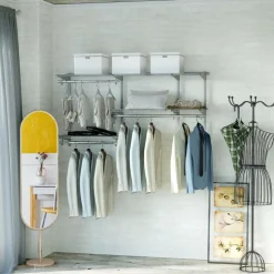 3 to 5 FT Custom Closet Organizer System Kit, Wall-Mounted Storage Organizer with Wire Shelving and Hanging Rods