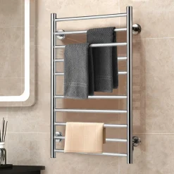 Towel Warmer, Home Bathroom 10 Bar Stainless Steel Space Saving Plug-in Wall Mounted Cloth Towel Heated Drying Rack