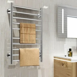Towel Warmer, Home Bathroom 10 Bar Stainless Steel Space Saving Plug-in Wall Mounted Cloth Towel Heated Drying Rack