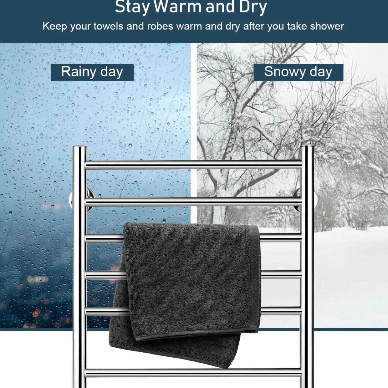 Towel Warmer, Home Bathroom 10 Bar Stainless Steel Space Saving Plug-in Wall Mounted Cloth Towel Heated Drying Rack