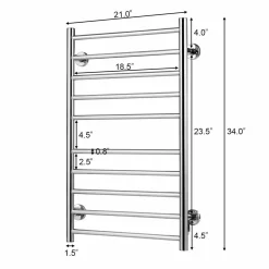 Towel Warmer, Home Bathroom 10 Bar Stainless Steel Space Saving Plug-in Wall Mounted Cloth Towel Heated Drying Rack