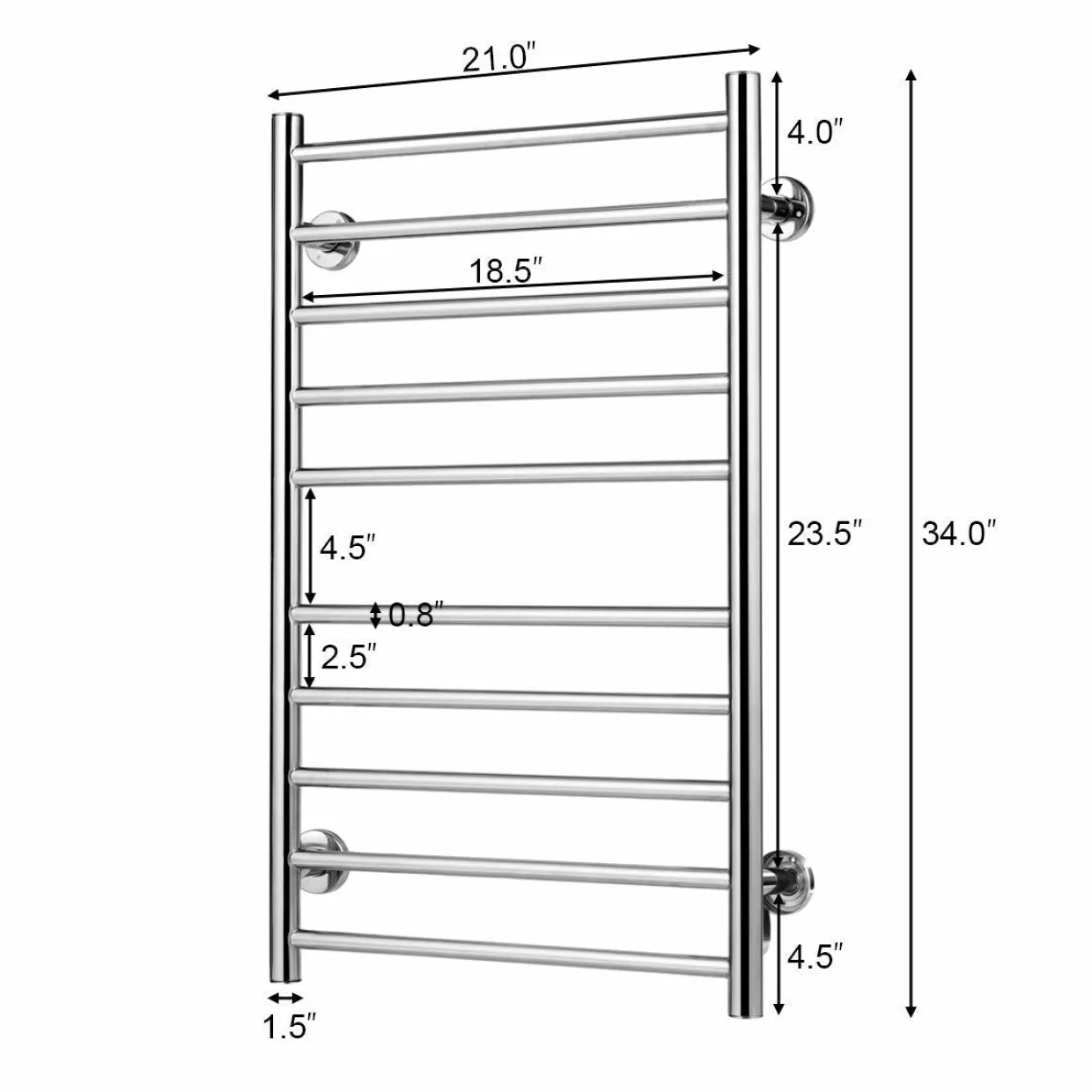 Towel Warmer, Home Bathroom 10 Bar Stainless Steel Space Saving Plug-in Wall Mounted Cloth Towel Heated Drying Rack