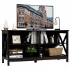 TV Stand for TVs up to 55 Inch, Farmhouse Wood Entertainment Center with X-Shaped Frame & 4 Open Storage Shelves