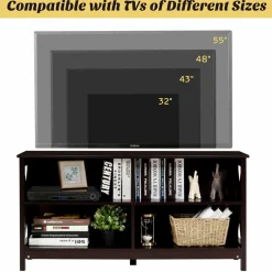 TV Stand for TVs up to 55 Inch, Farmhouse Wood Entertainment Center with X-Shaped Frame & 4 Open Storage Shelves