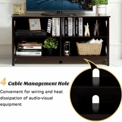 TV Stand for TVs up to 55 Inch, Farmhouse Wood Entertainment Center with X-Shaped Frame & 4 Open Storage Shelves