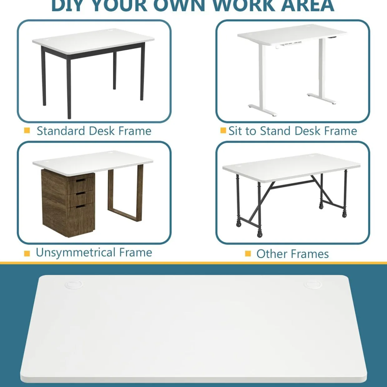 Universal Relevance Table Top Office Relevance Tabletop w/ 2 Cable Management Holes, White