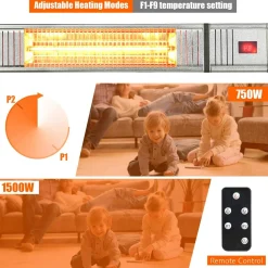 1500W Wall Mount Patio Heater, Indoor/Outdoor Infrared Heater w/ Remote Control