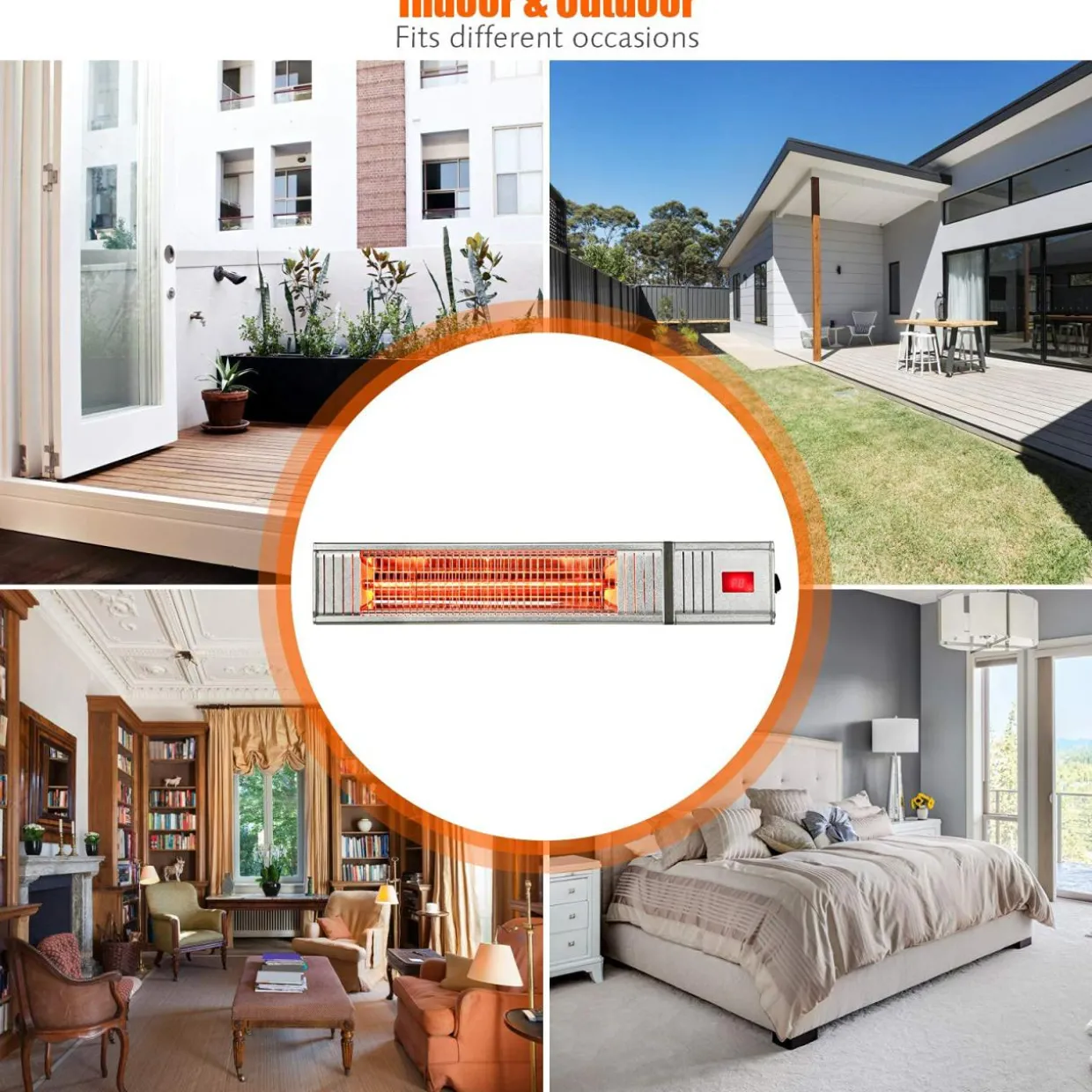 1500W Wall Mount Patio Heater, Indoor/Outdoor Infrared Heater w/ Remote Control
