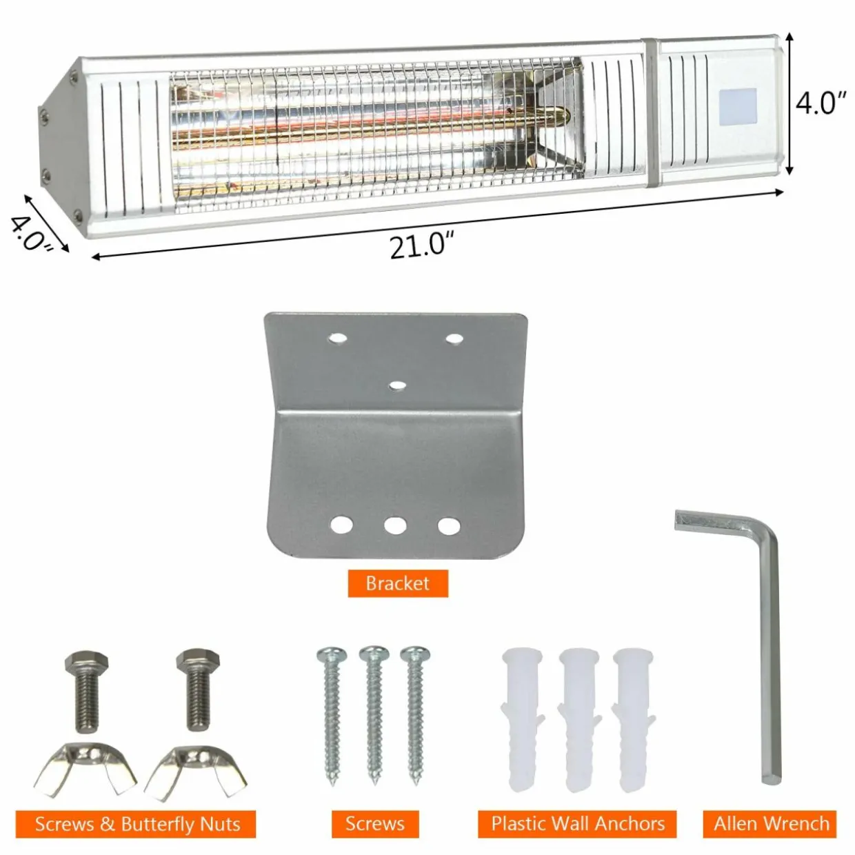1500W Wall Mount Patio Heater, Indoor/Outdoor Infrared Heater w/ Remote Control