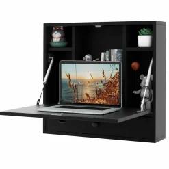 Wall Mounted Desk, Pneumatic Floating Desk Wall Mount Laptop Desk with Magnetic Foldable Tabletop