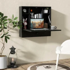 Wall Mounted Desk, Pneumatic Floating Desk Wall Mount Laptop Desk with Magnetic Foldable Tabletop