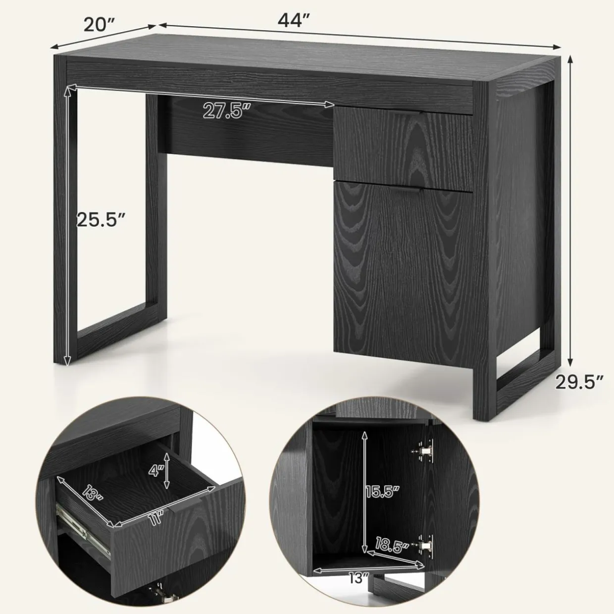 White Computer Desk with Drawer & Cabinet, Wooden Home Office Desk