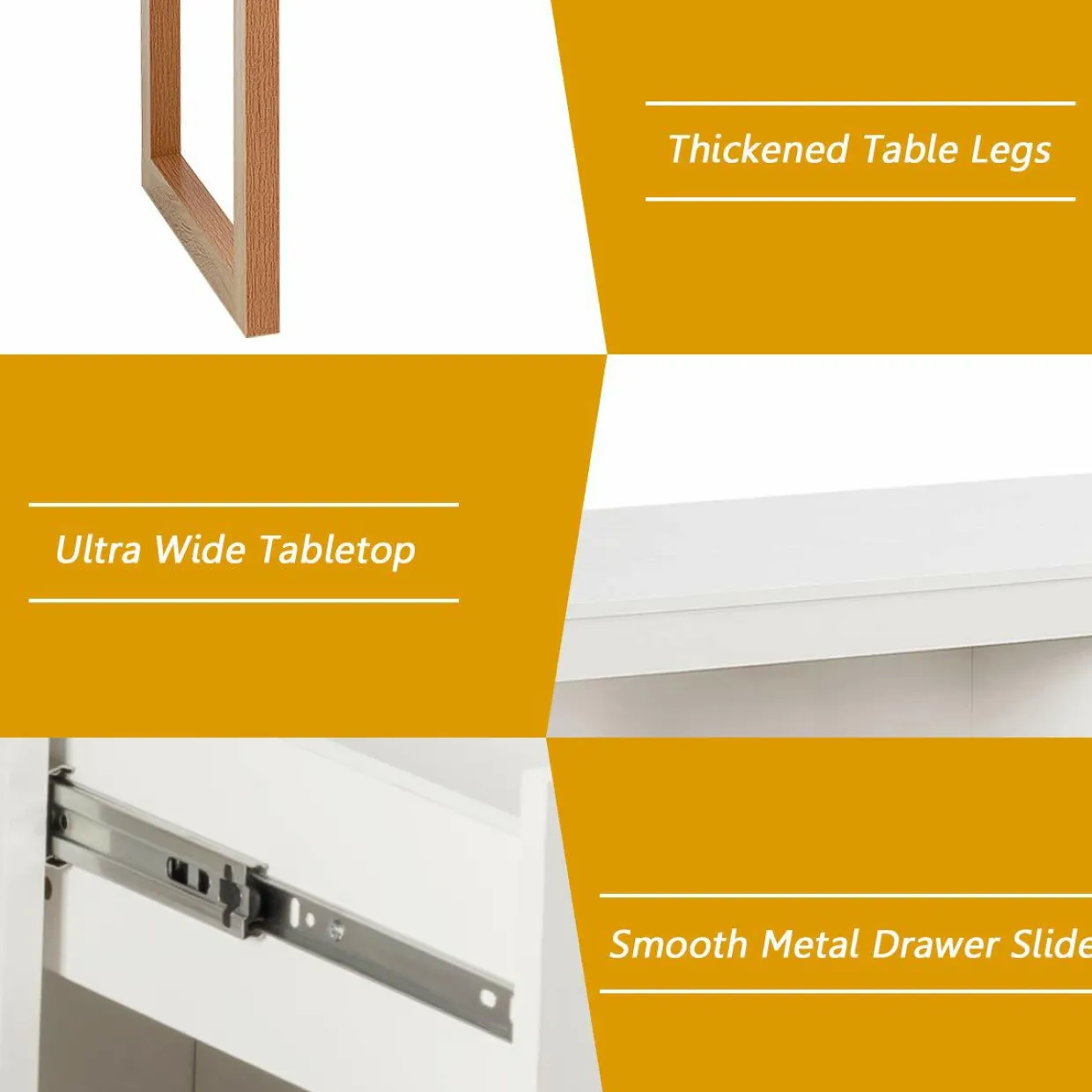 White Computer Desk with Drawer & Cabinet, Wooden Home Office Desk