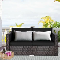 Wicker Loveseat 2 Piece, Patio Furniture Couch with Removable Cushions