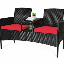 Wicker Patio Conversation Furniture Set with Removable Cushions & Table for Garden Lawn Backyard