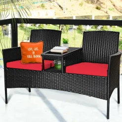 Wicker Patio Conversation Furniture Set with Removable Cushions & Table for Garden Lawn Backyard