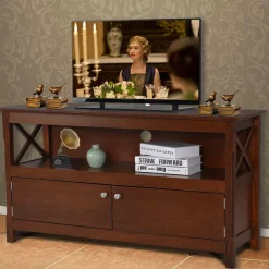 Wooden TV Stand for TVs Up to 50 Inch, X Shape Console Storage Cabinet