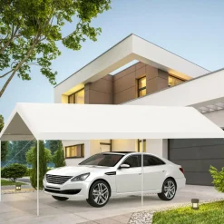 10 x 20 Feet Carport, Waterproof Car Canopy with 6 Steel Legs, Ball Bungees & Wind Rope