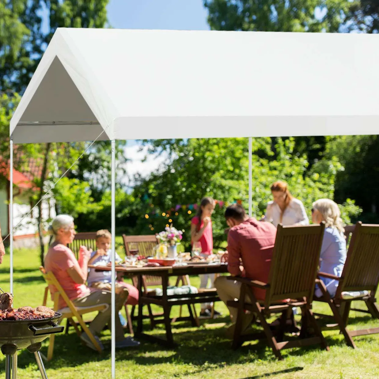 10 x 20 Feet Carport, Waterproof Car Canopy with 6 Steel Legs, Ball Bungees & Wind Rope