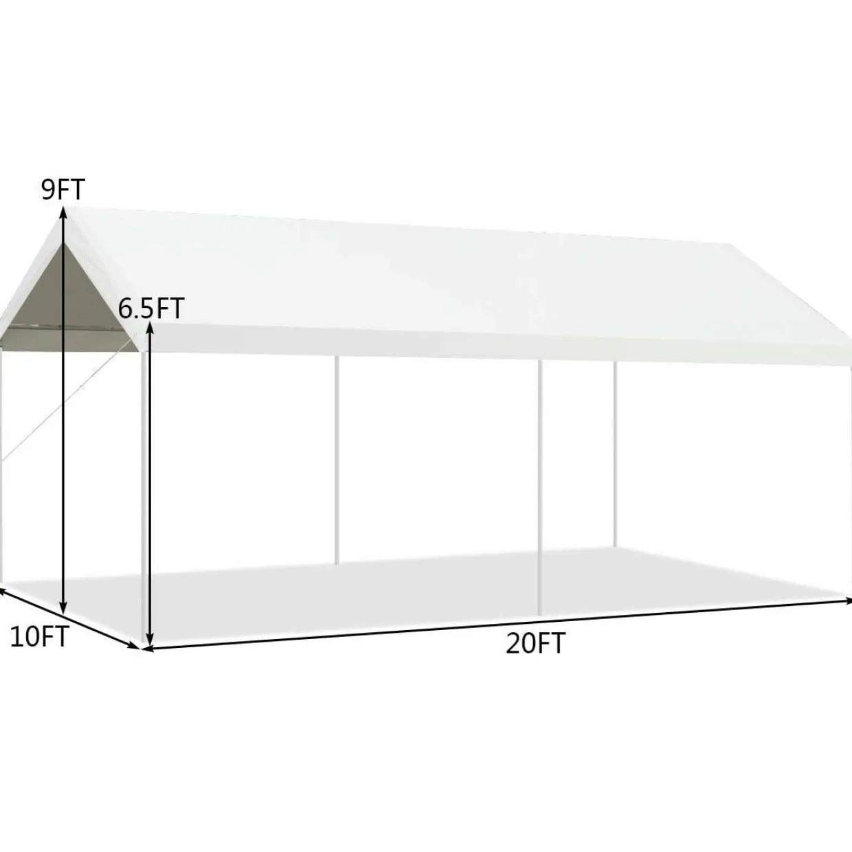 10 x 20 Feet Carport, Waterproof Car Canopy with 6 Steel Legs, Ball Bungees & Wind Rope