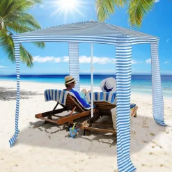 6.6' x 6.6' Foldable Beach Cabana, Easy Set-up Portable Beach Canopy w/ Carry Bag