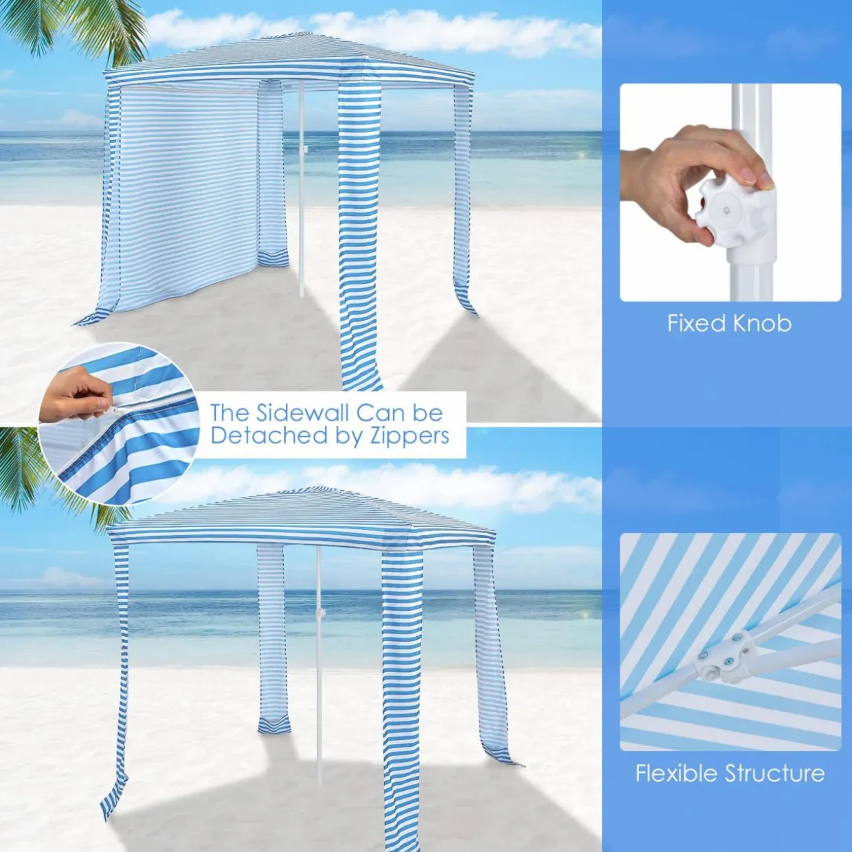 6.6' x 6.6' Foldable Beach Cabana, Easy Set-up Portable Beach Canopy w/ Carry Bag