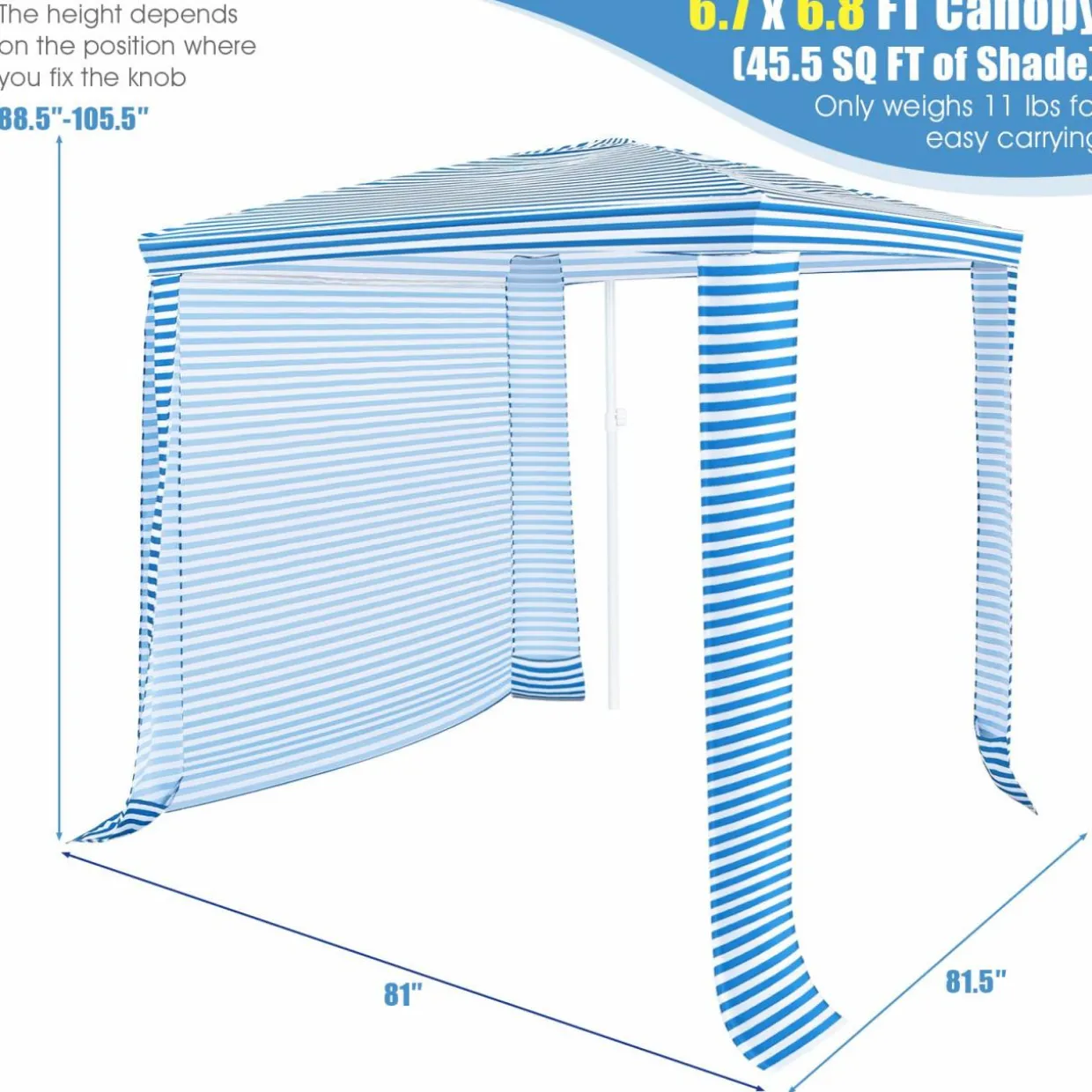 6.6' x 6.6' Foldable Beach Cabana, Easy Set-up Portable Beach Canopy w/ Carry Bag