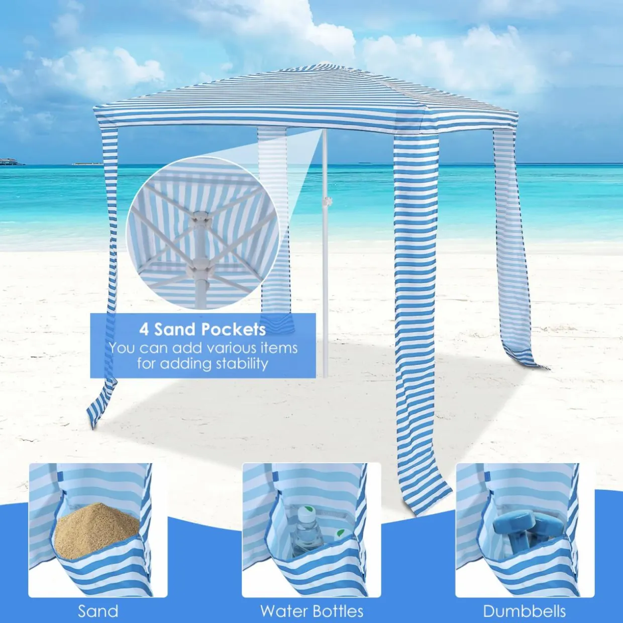 6.6' x 6.6' Foldable Beach Cabana, Easy Set-up Portable Beach Canopy w/ Carry Bag