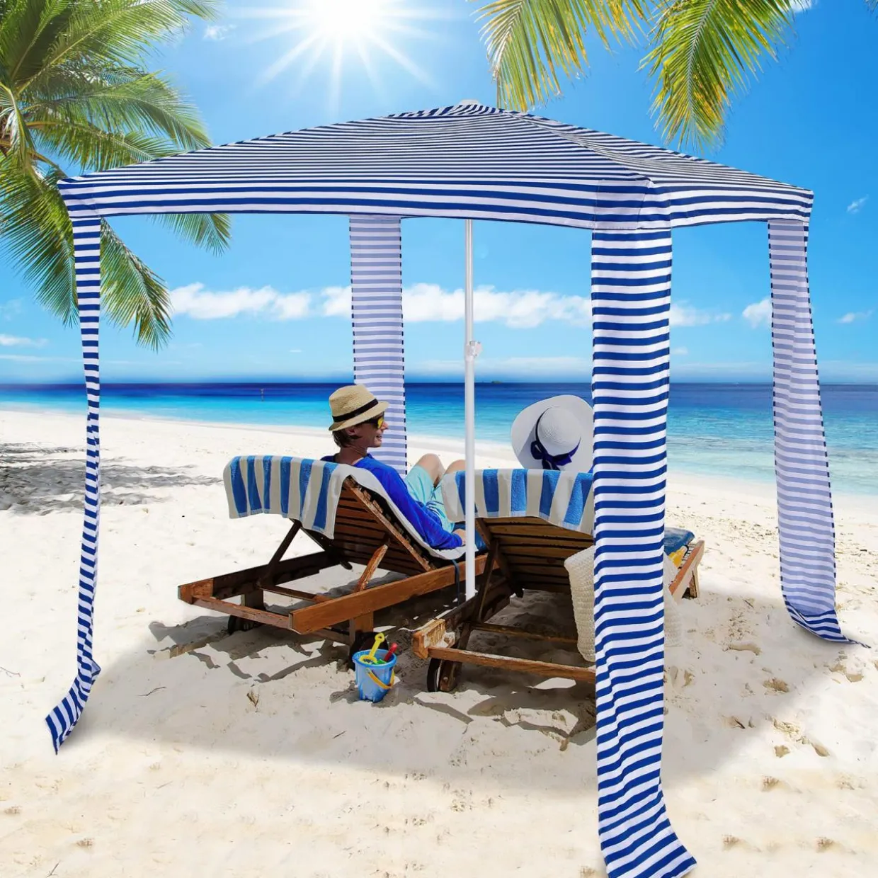 6.6' x 6.6' Foldable Beach Cabana, Easy Set-up Portable Beach Canopy w/ Carry Bag