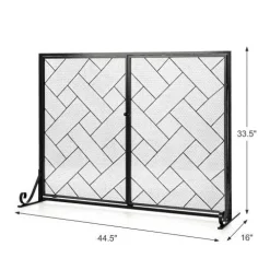 44.5 x 33.5 Inch Double-Door Fireplace Screen, 2-Panel Large Flat Wrought Metal Fire Spark Guard Gate Cover for Home