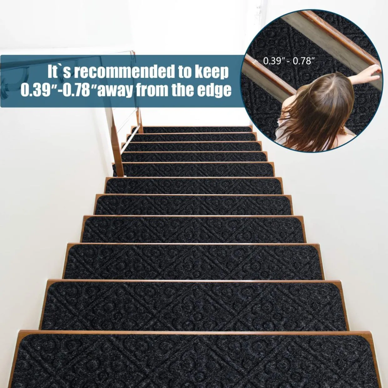 30 x 8 inch Stair Treads Carpets Non-Slip, Set of 15 Stair Runners for Wooden Steps