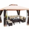 10x10 Feet Patio Gazebo, Outdoor Steel Gazebo with Netting