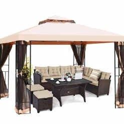 10x10 Feet Patio Gazebo, Outdoor Steel Gazebo with Netting