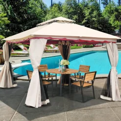 13x10 Feet Patio Gazebo, Outdoor Steel Gazebo with Mesh Netting and Privacy Side Walls