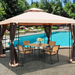 10x10 Feet Patio Gazebo, Outdoor Steel Gazebo with Netting
