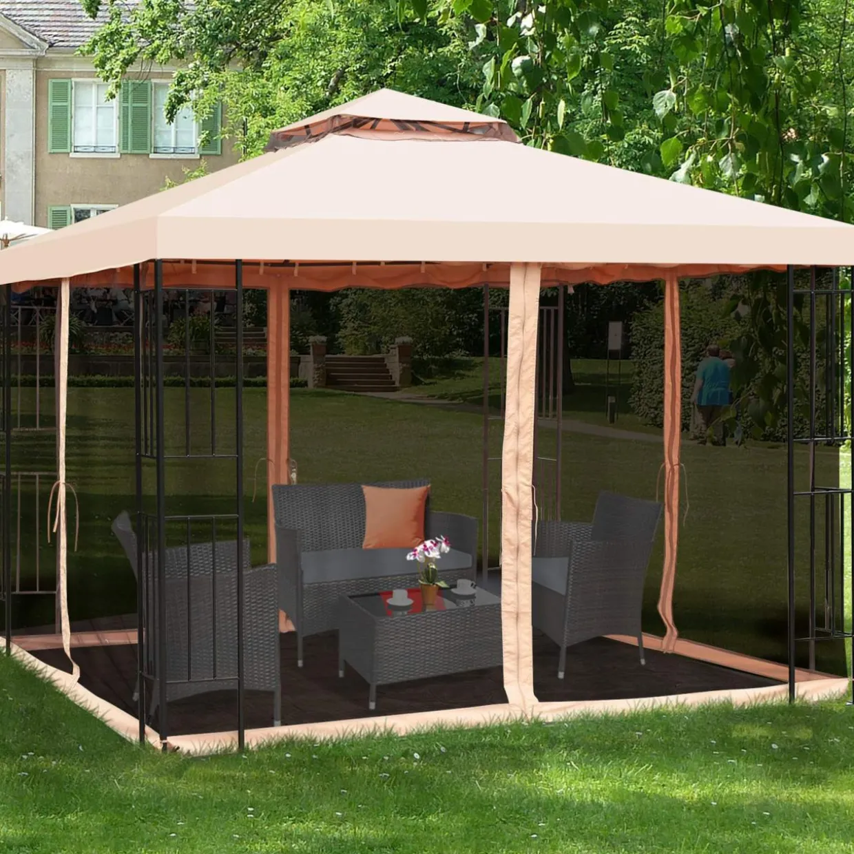 10x10 Feet Patio Gazebo, Outdoor Steel Gazebo with Netting