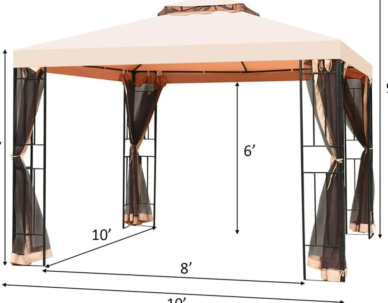 10x10 Feet Patio Gazebo, Outdoor Steel Gazebo with Netting